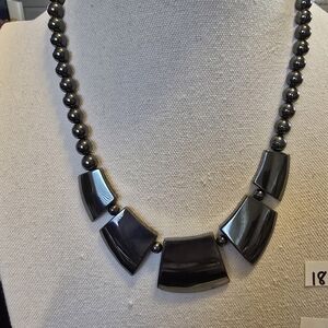 Vintage 80s Hematite Geometric Bib Necklace